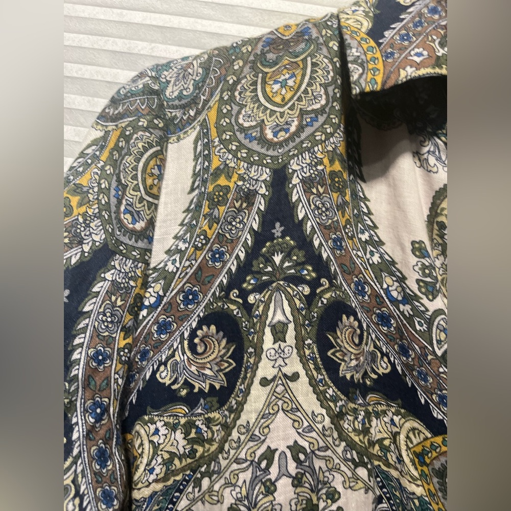 MAGASCHONI Oceanic Paisley 100% Linen Wrap Maxi Party Dress Size 6 Long Sleeve - Picture 5 of 13